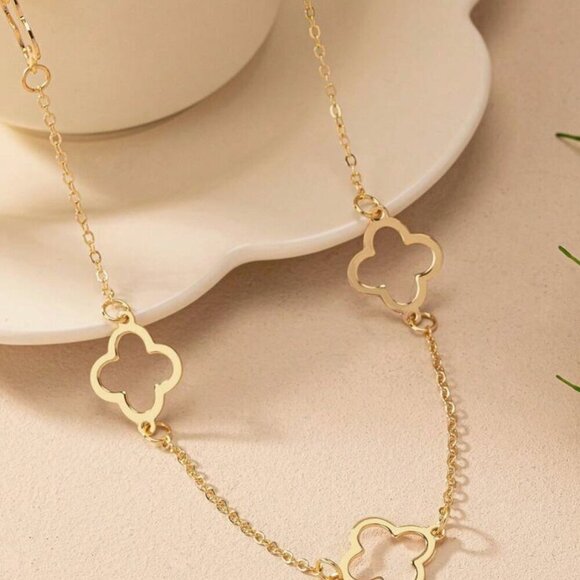 Four Leaf Clover Gold  Long  Necklace - Picture 6 of 6